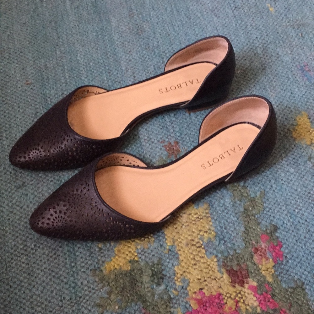 Talbots Black Perforated Pointed-Toe D'Orsay Flats